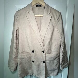 Theory Women’s Beige Linen Blend Double-Breasted Blazer — Size 4